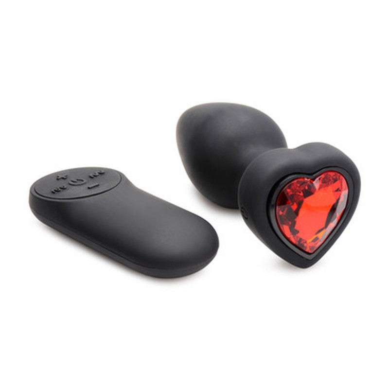 SILICONE VIBRATING RED HEART - BUTT PLUG WITH REMOTE CONTROL - SMALL