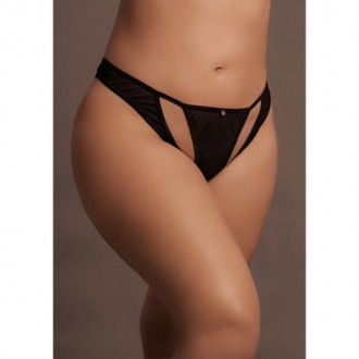 MILOU - ELASTIC MESH BRIEF WITH OPEN CROTCH AND GOLDEN DETAILS - PLUS SIZE