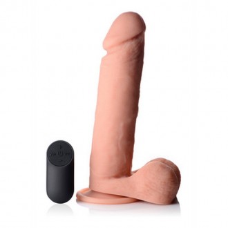 VIBRATING REMOTE CONTROL SILICONE DILDO WITH BALLS - 9 / 23 CM