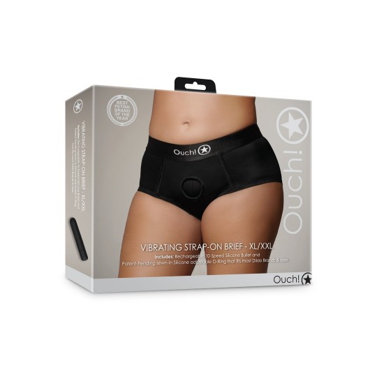 VIBRATING STRAP-ON BRIEF - XL/XXL - BLACK