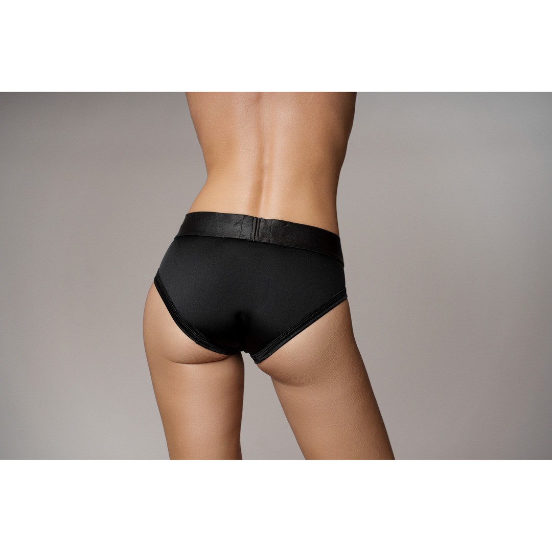 VIBRATING STRAP-ON HIGH-CUT BRIEF - BLACK